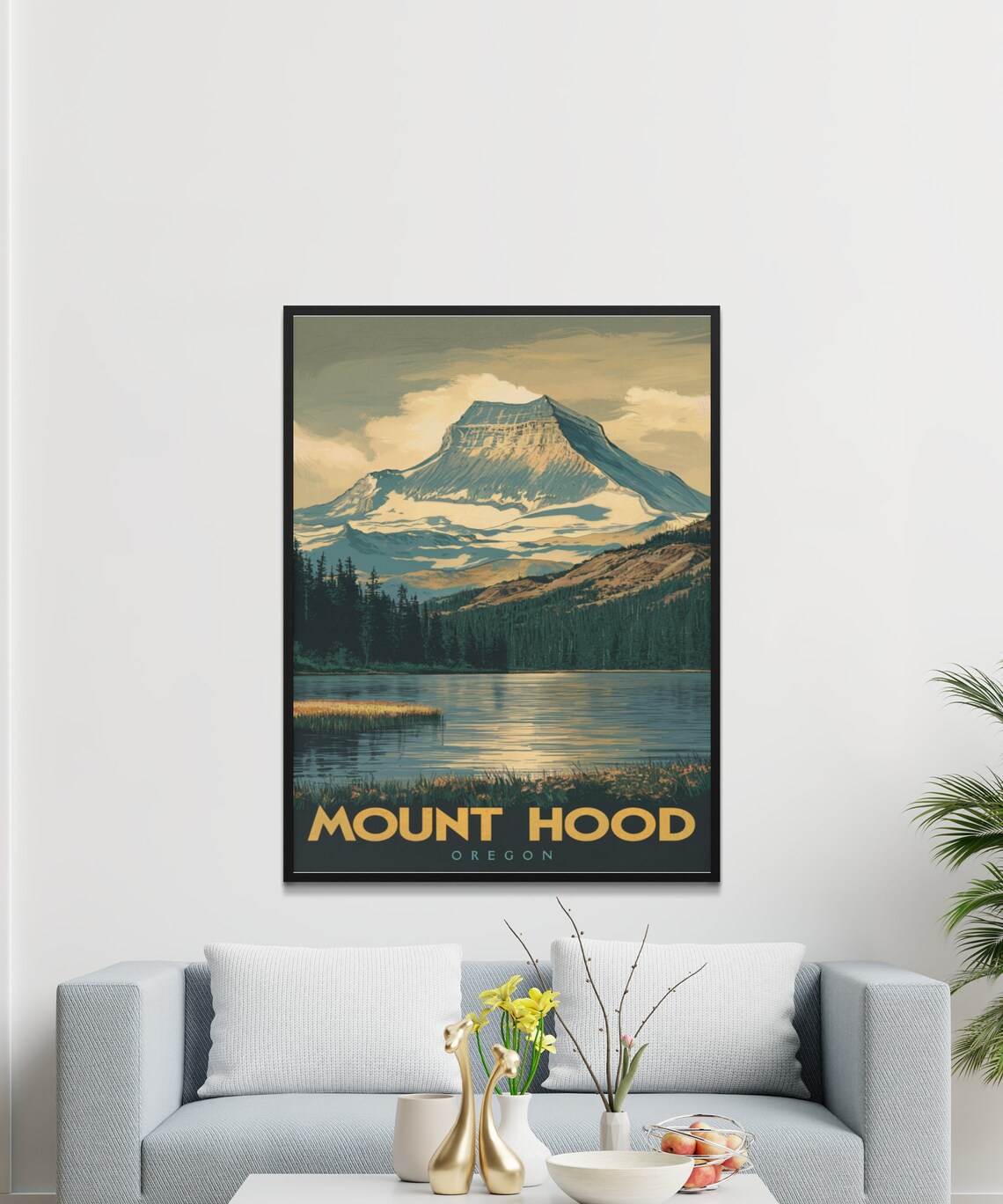Mount Hood Oregon Vintage Travel Poster Sunset Lake Reflection Art