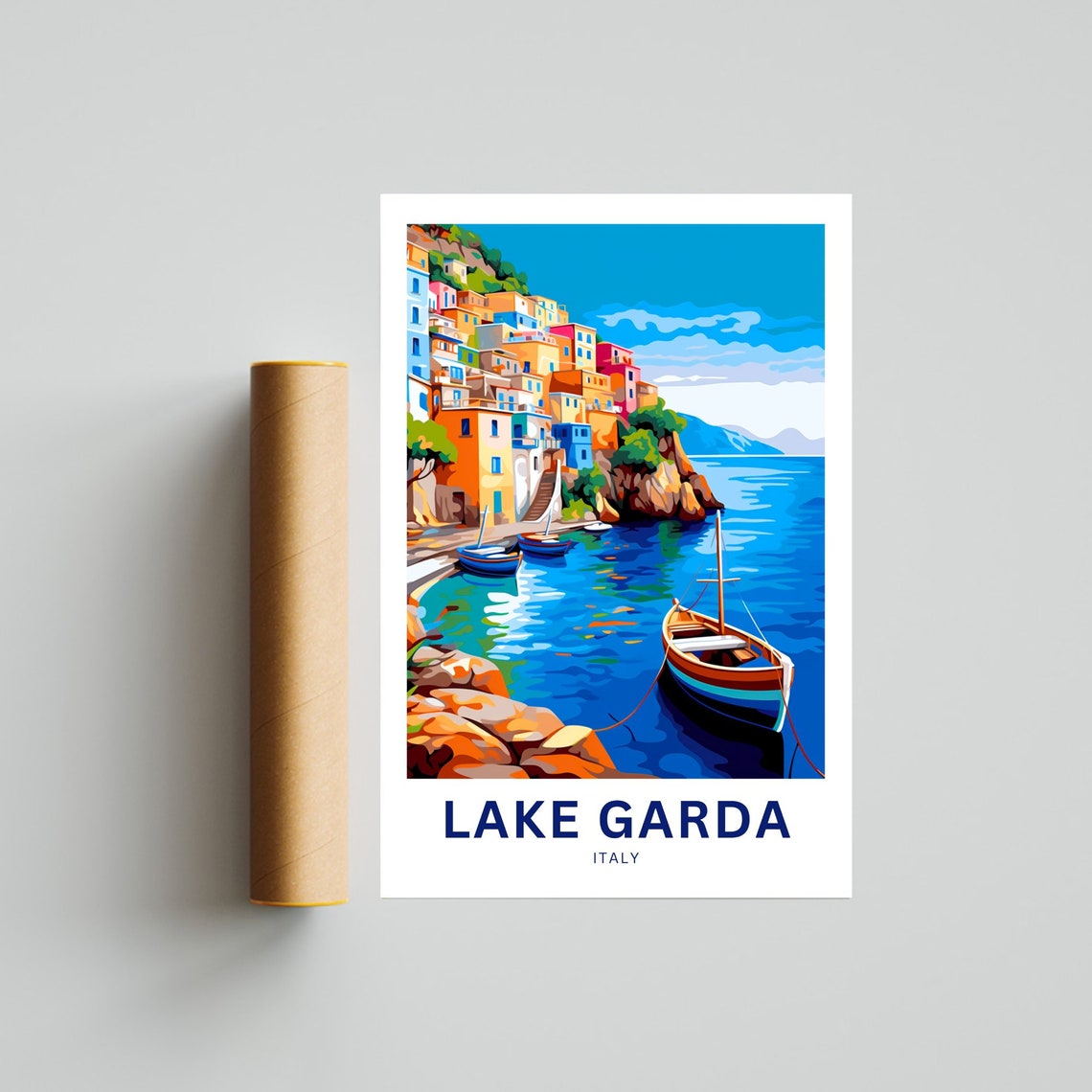 Lake Garda Italy Colorful Cliff Village Harbor Personalized Poster - Image 4