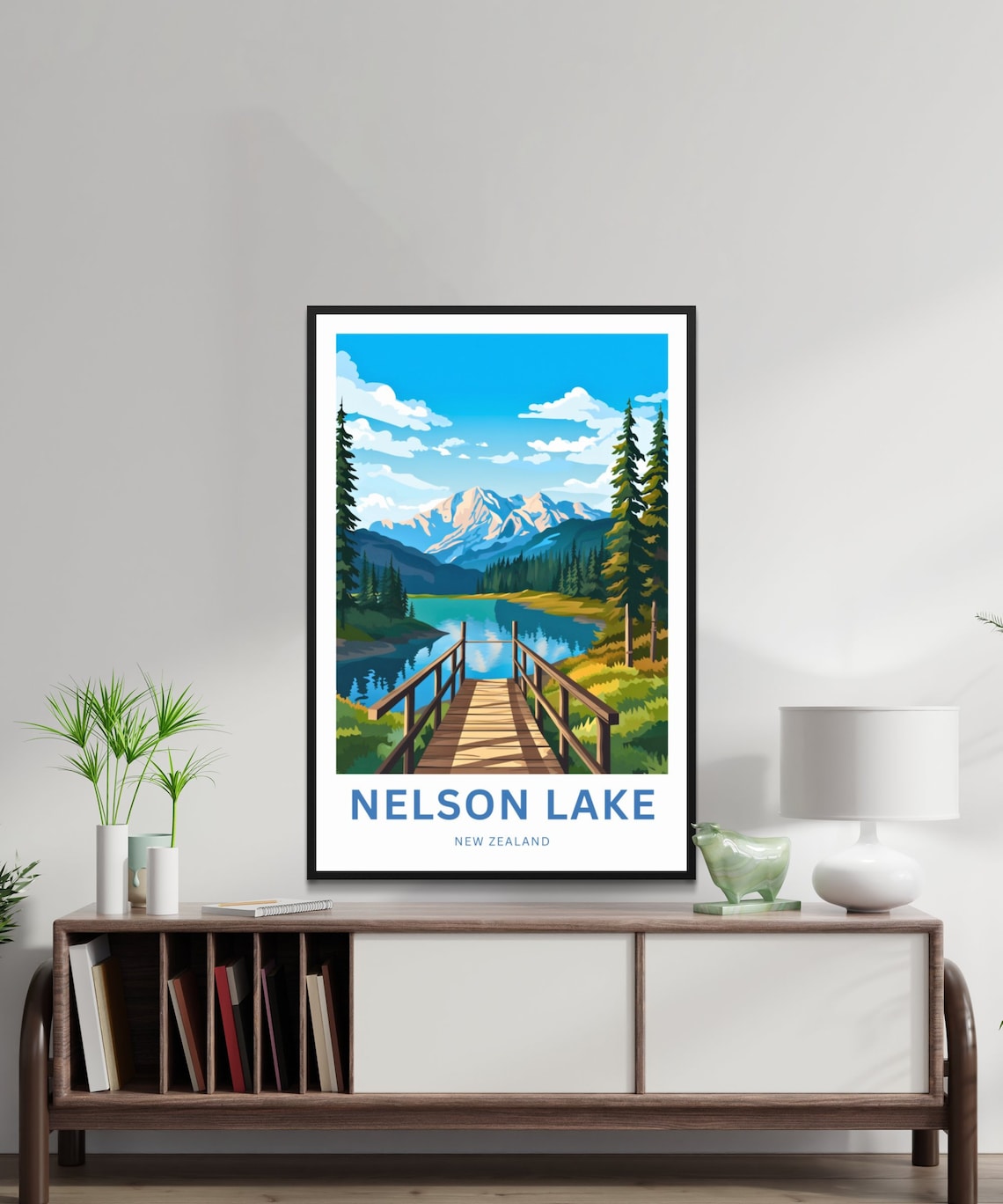 Nelson Lake New Zealand Wooden Jetty Alpine Lake View Travel Poster - Image 2