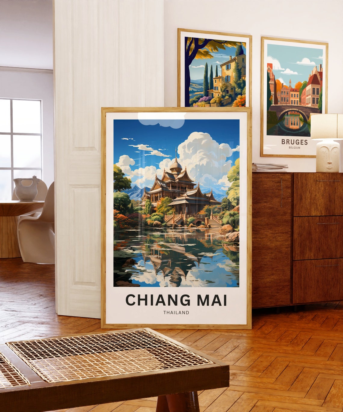 Chiang Mai Thailand Temple Lake Reflection Gardens Travel Poster - Image 5