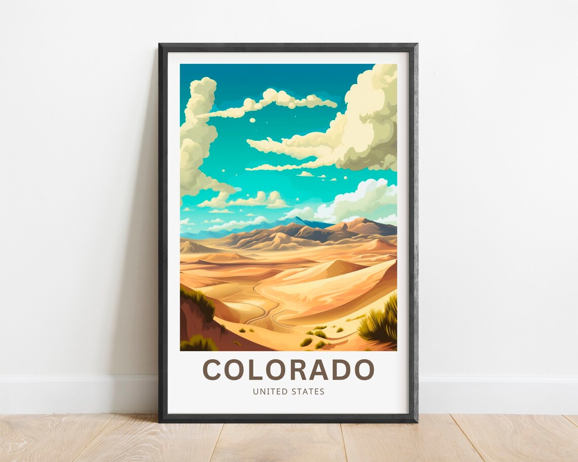 Colorado Golden Sand Dunes Desert Ripples Illustrated Travel Poster