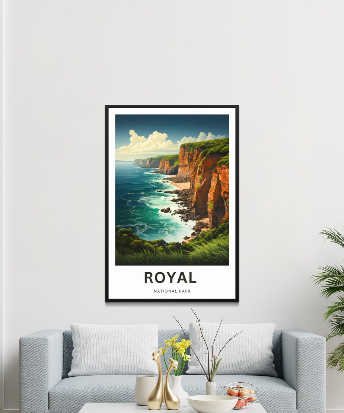 Royal National Park Red Coastal Cliffs Ocean Illustrated Travel Poster - Image 3