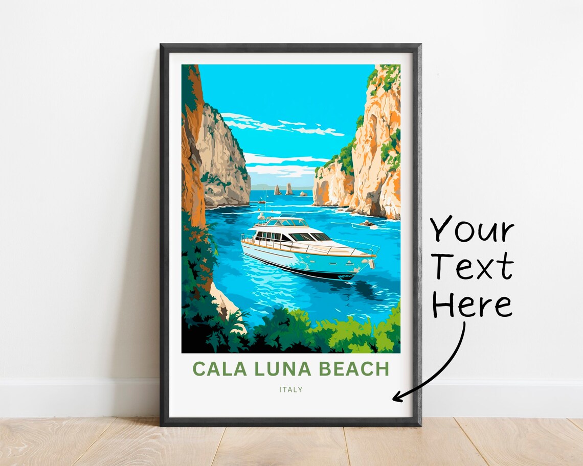 Personalized Cala Luna Beach Italy Yacht Cliff Inlet Scene Poster