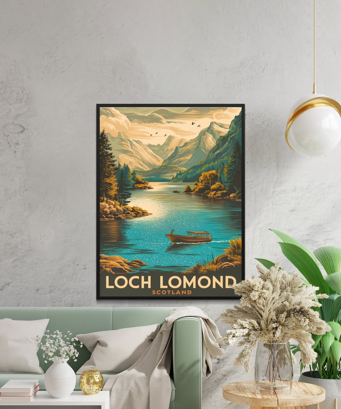 Loch Lomond Scotland Vintage Lake Boat Mountain View Retro Poster - Image 2