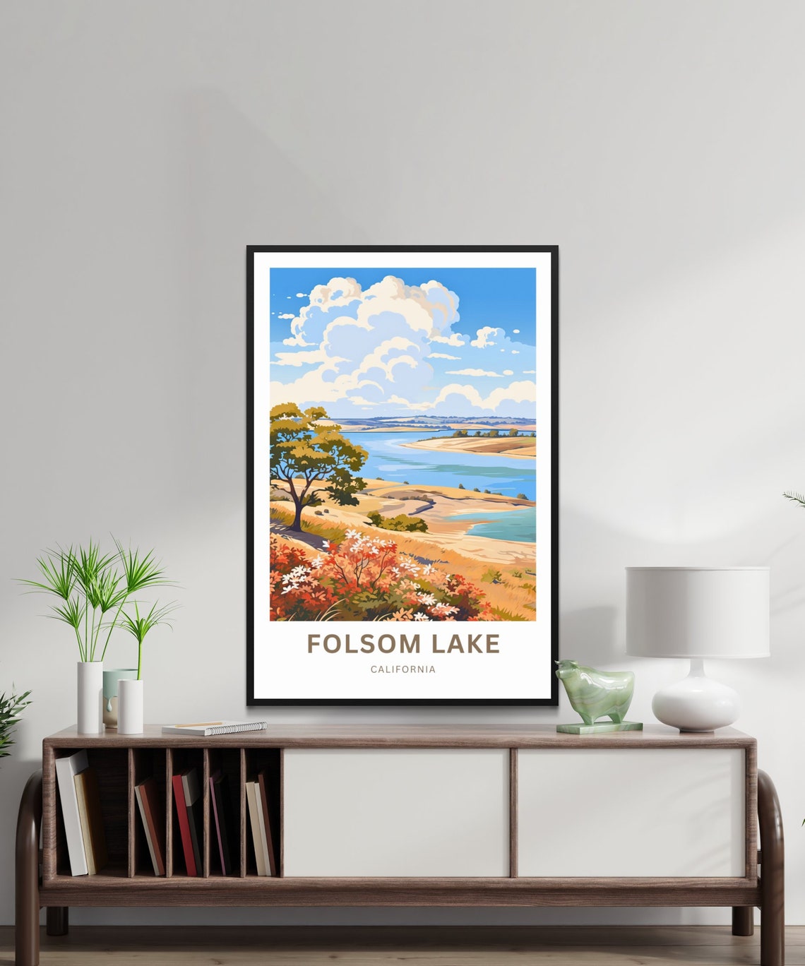 Folsom Lake California Sandy Shoreline and Wildflowers Poster - Image 2