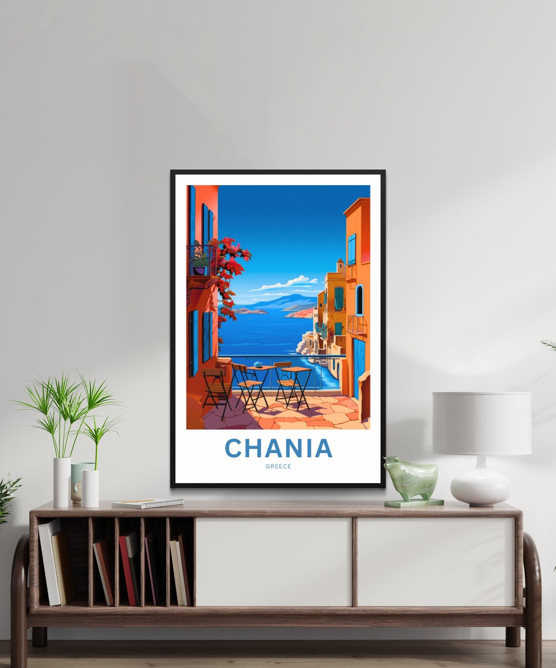 Personalized Chania Greece Seaside Cafe Terrace Travel Poster - Image 2