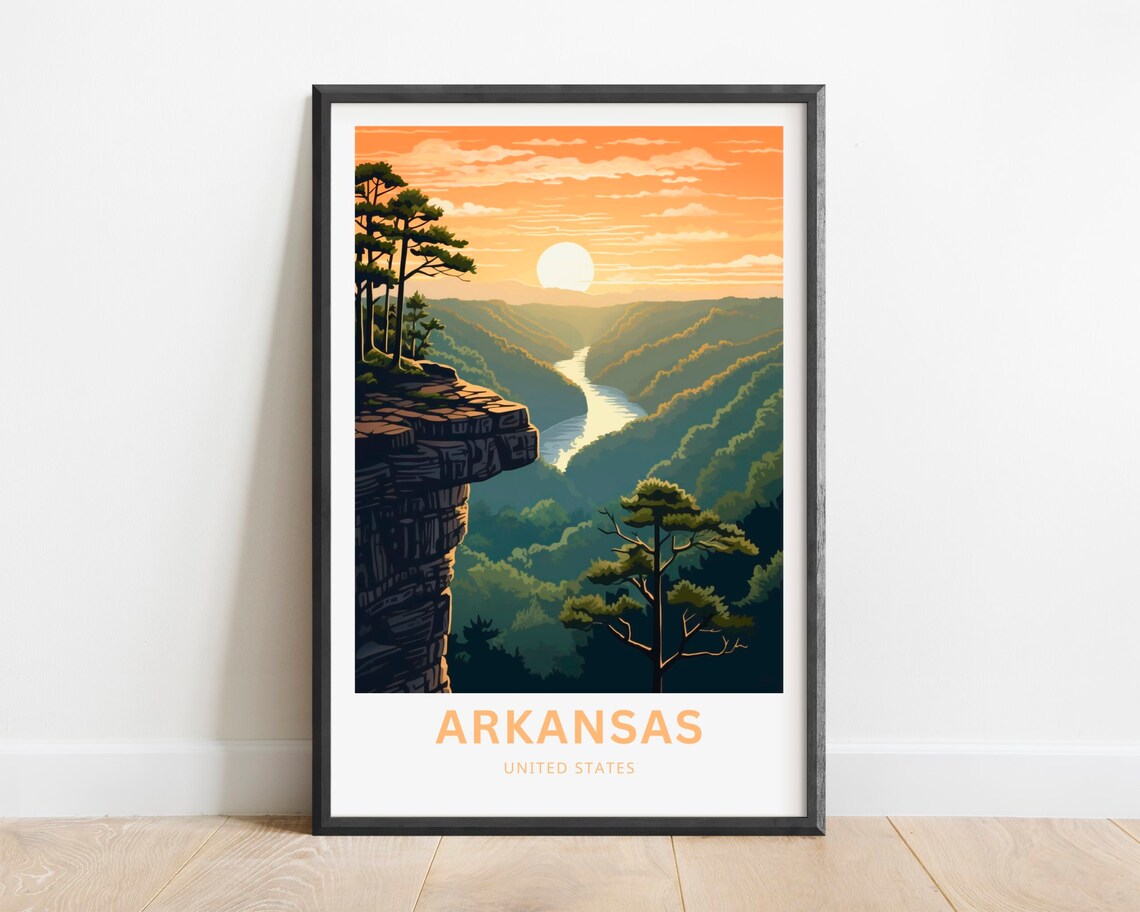 Arkansas United States Sunset River Overlook Cliff Travel Poster
