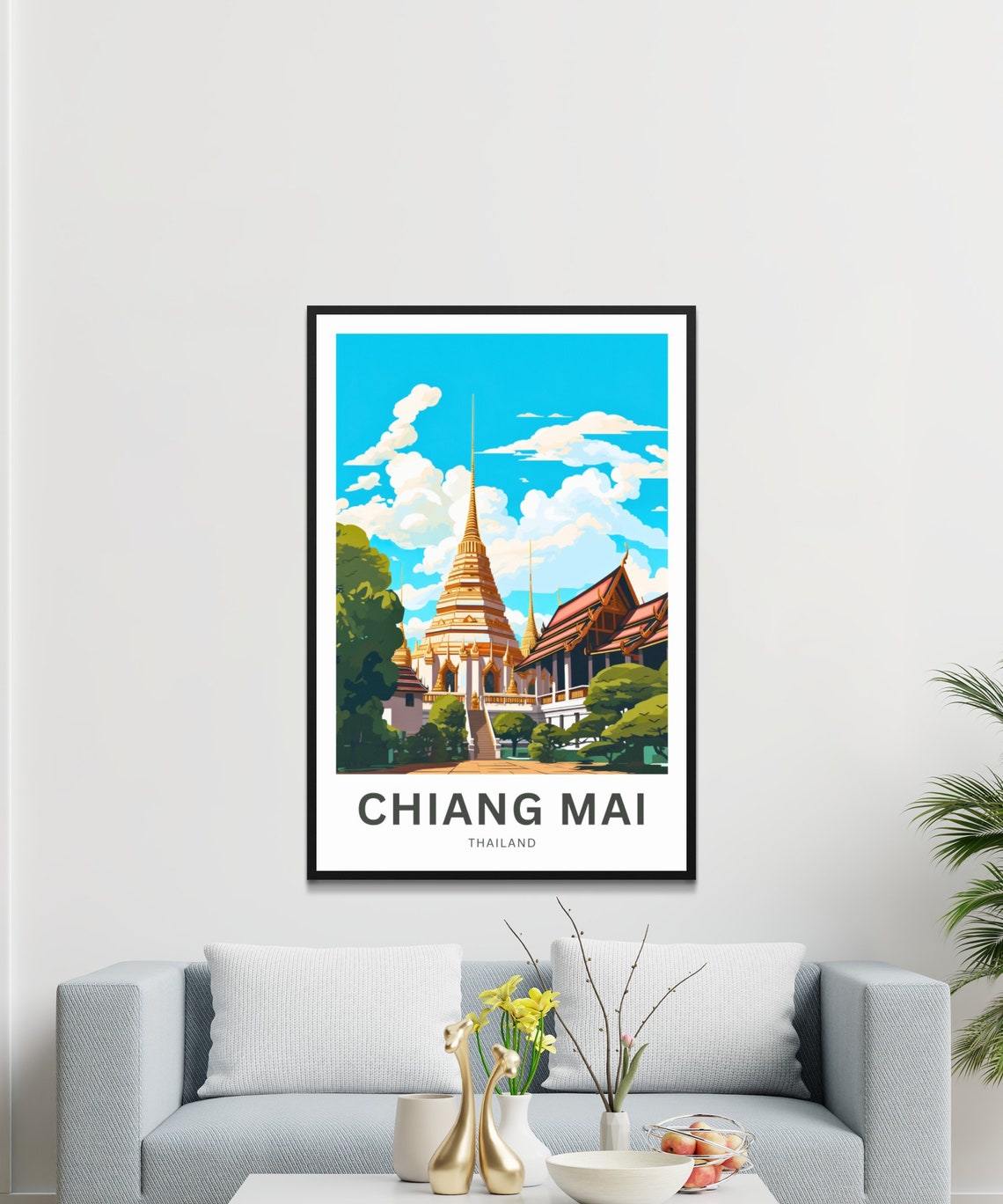 Chiang Mai Thailand Golden Buddhist Temple Illustration Poster - Image 3
