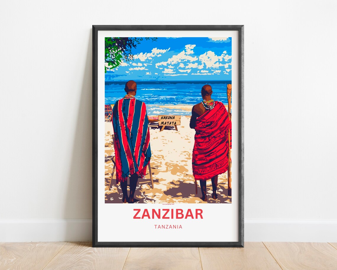 Zanzibar Tanzania Maasai on Beach Gazing at Ocean Waves Poster