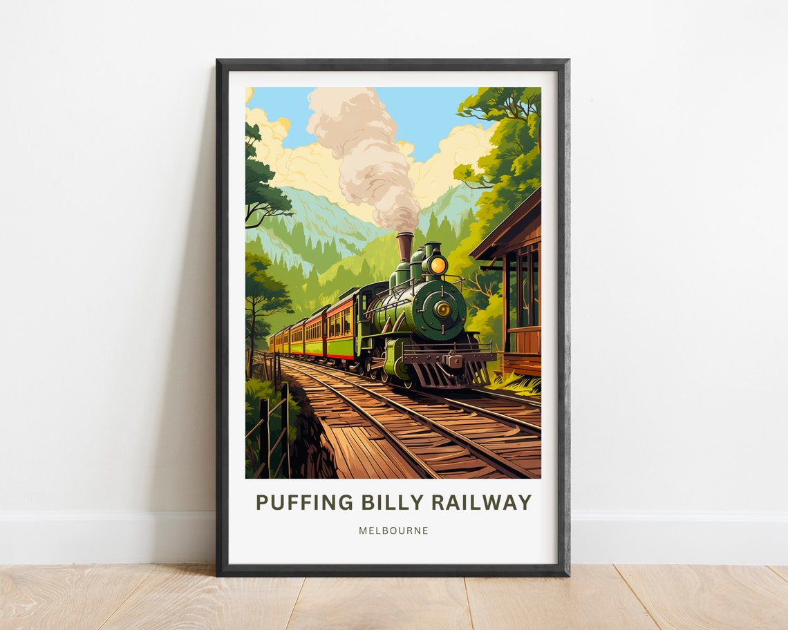 Puffing Billy Railway Melbourne Steam Train Forest Mountain Poster