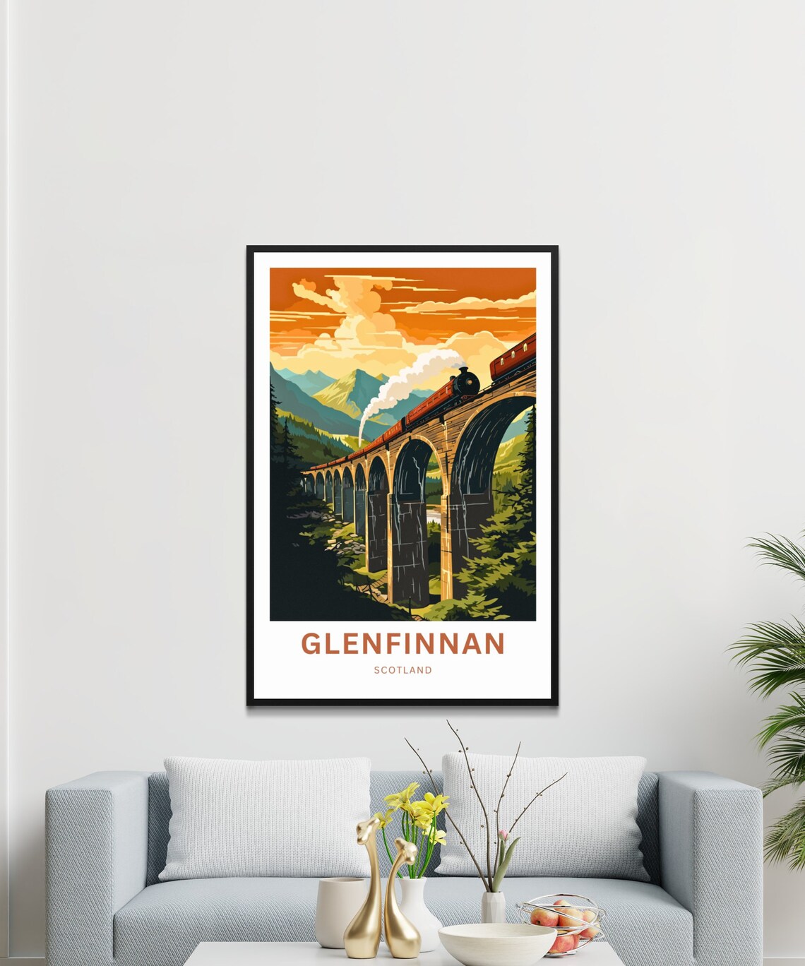 Glenfinnan Viaduct Scotland Sunset Steam Engine Travel Poster - Image 3