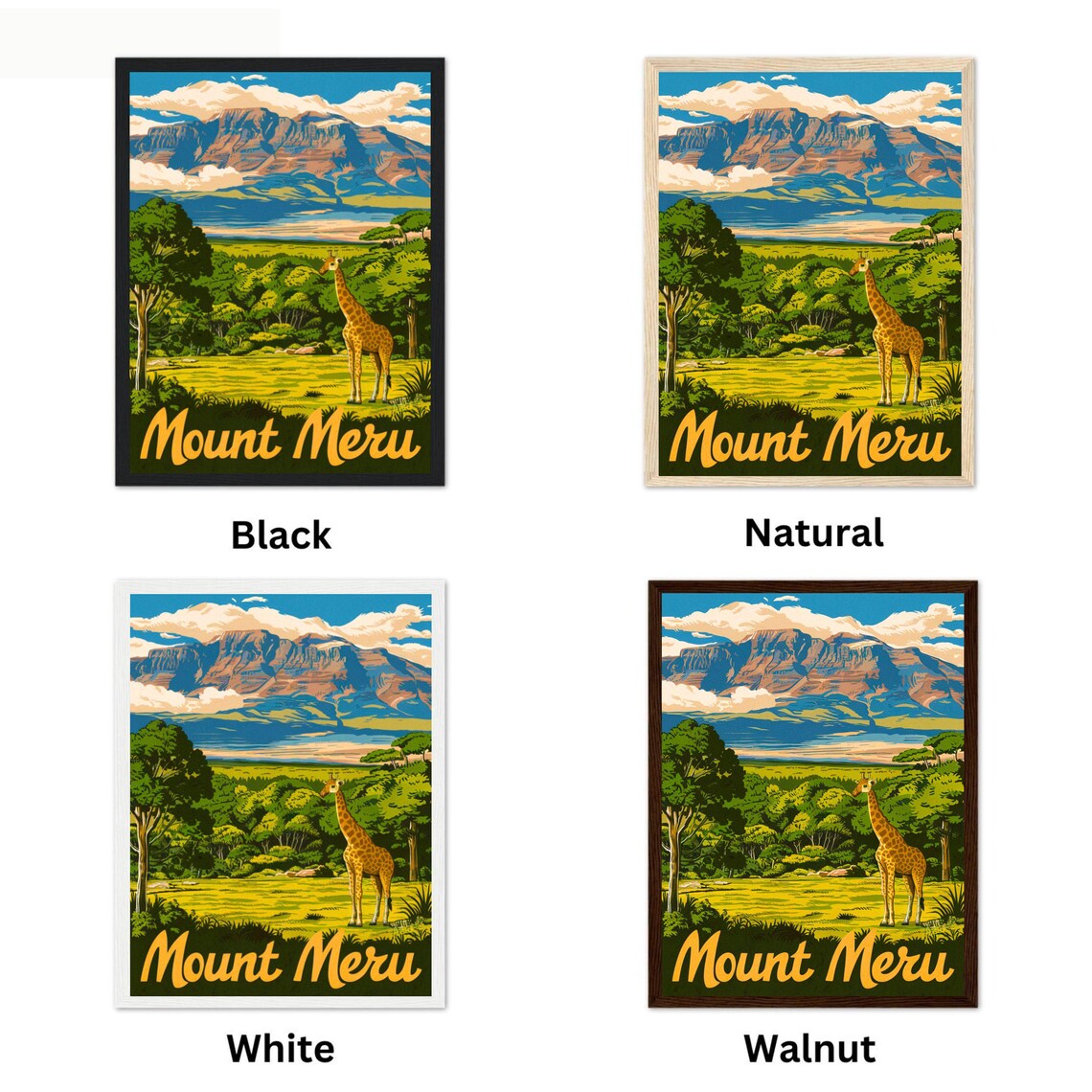 Mount Meru Tanzania Giraffe Savannah Safari Scene Travel Poster - Image 4
