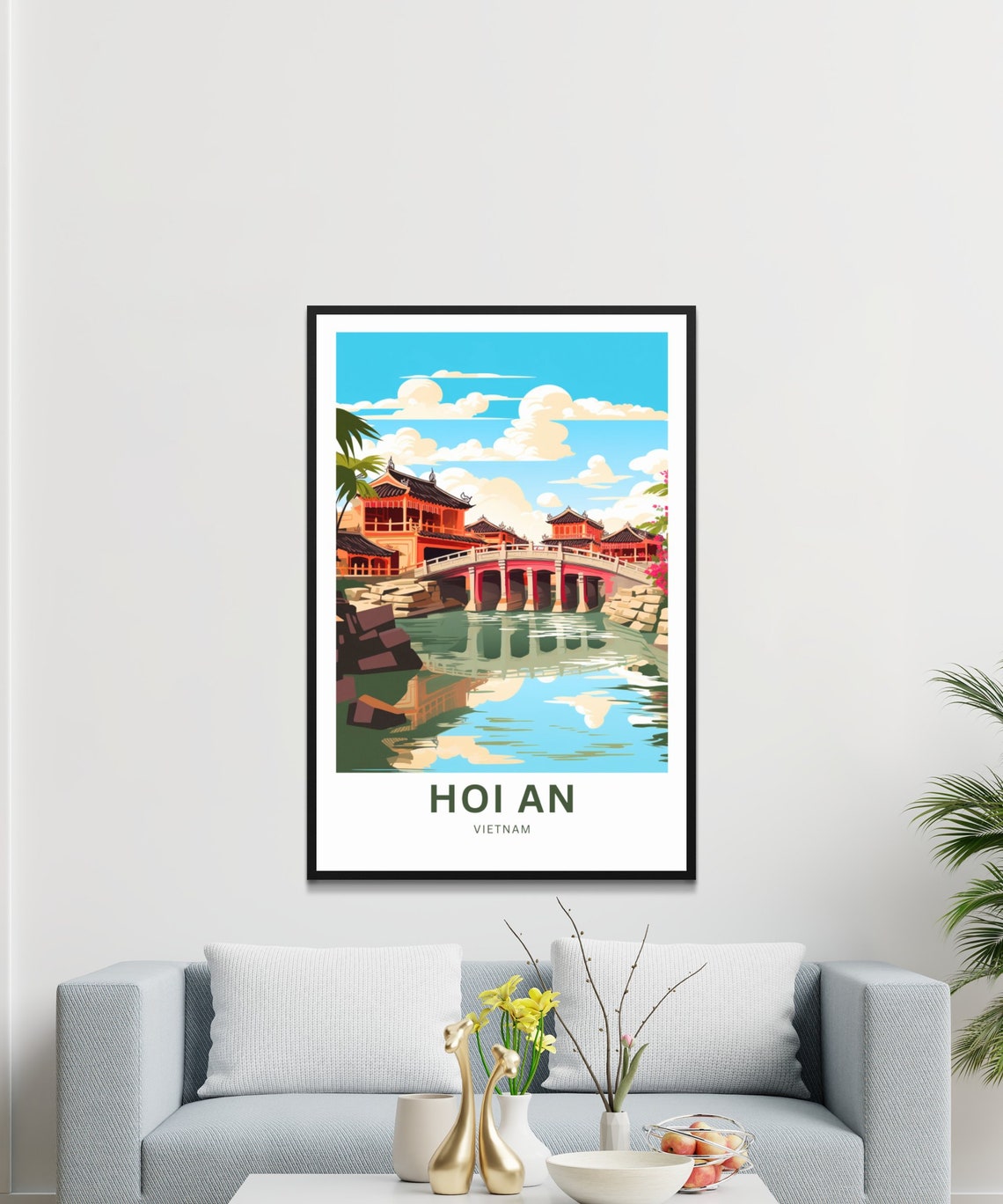 Personalized Hoi An Vietnam Japanese Bridge Riverside Poster - Image 3