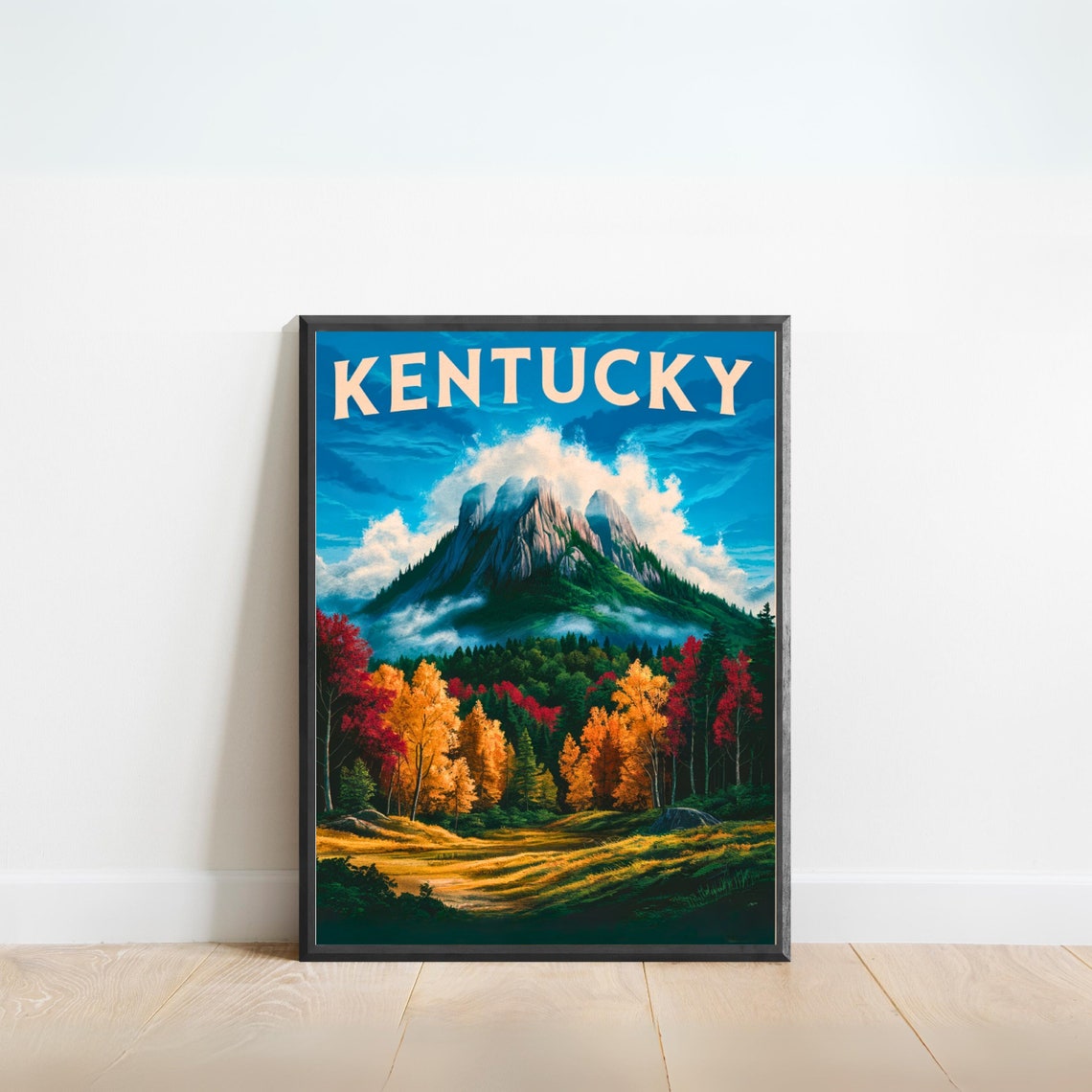 Kentucky Vintage Misty Mountain Peak Fall Foliage Forest Poster