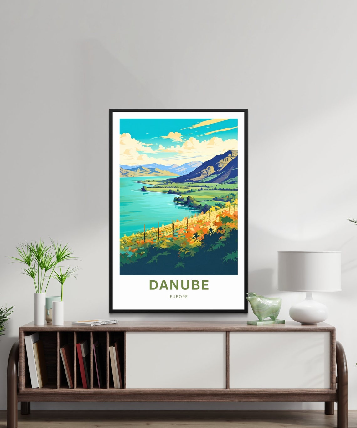 Danube Europe Autumn Vineyard River Valley Custom Text Poster - Image 2