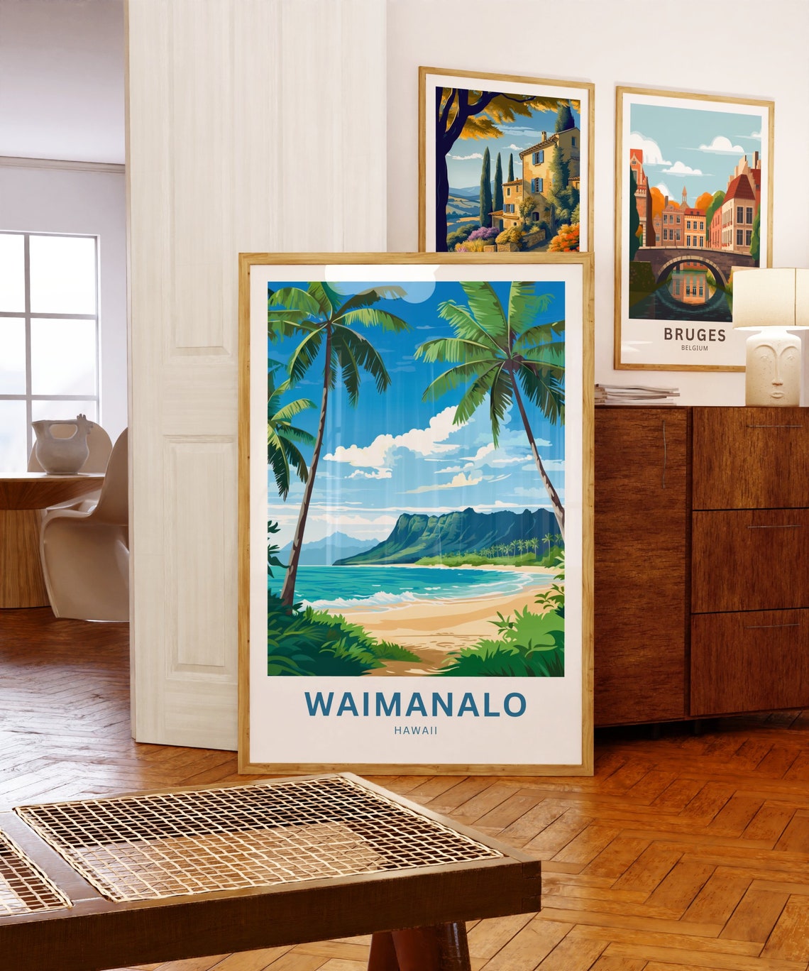 Waimanalo Hawaii Beach Palms Ocean Cliffs Scene Tropical Poster - Image 5