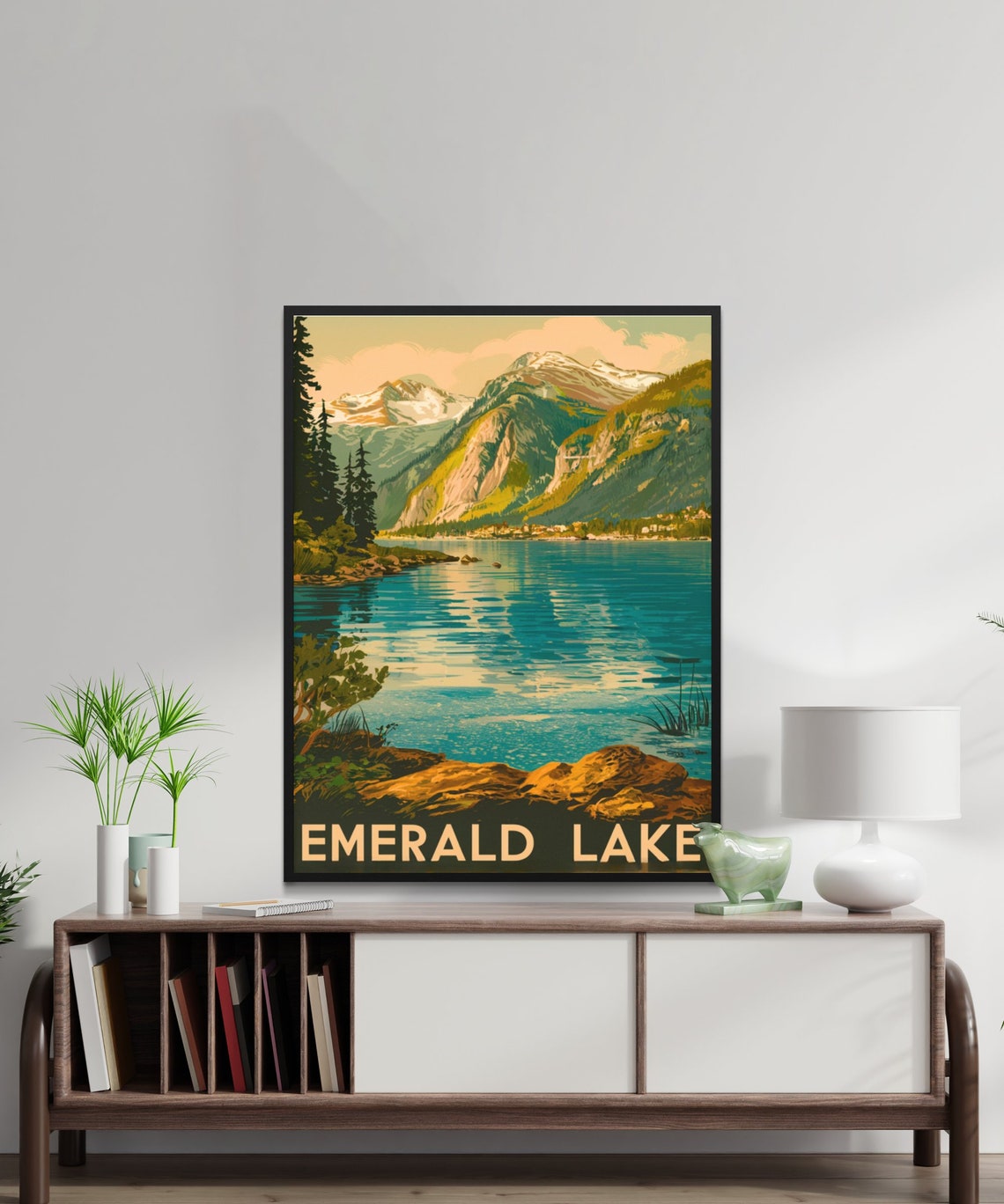 Emerald Lake Vintage Alpine Lake Rocky Shore Mountain Poster - Image 3