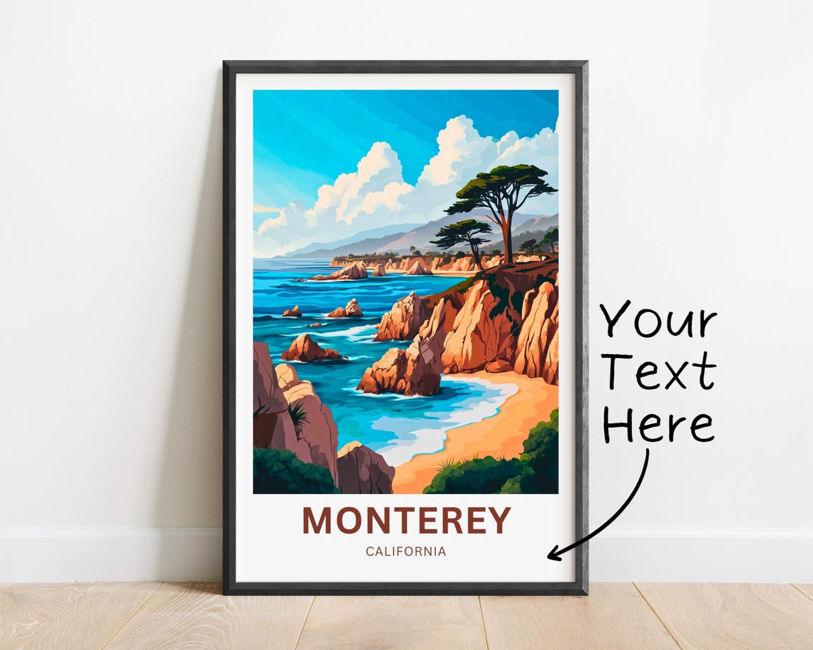 Monterey California Sandy Cove Red Cliffs Vintage Travel Poster - Image 4