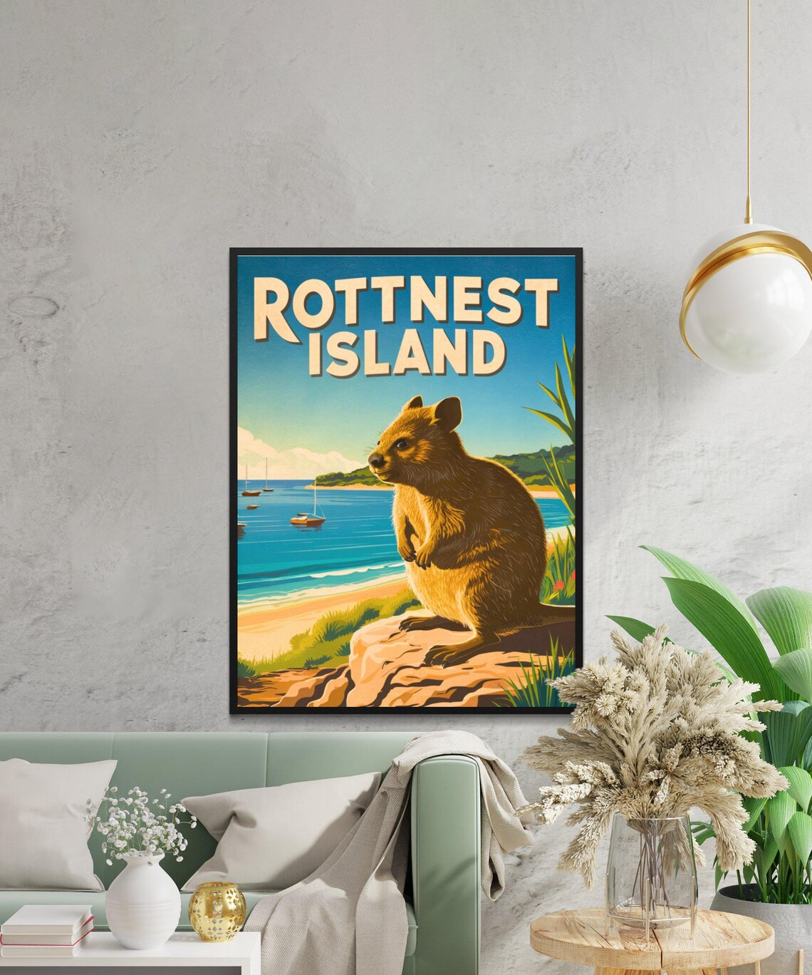 Rottnest Island Quokka on Rock Beach Sailboats Vintage Travel Poster - Image 4