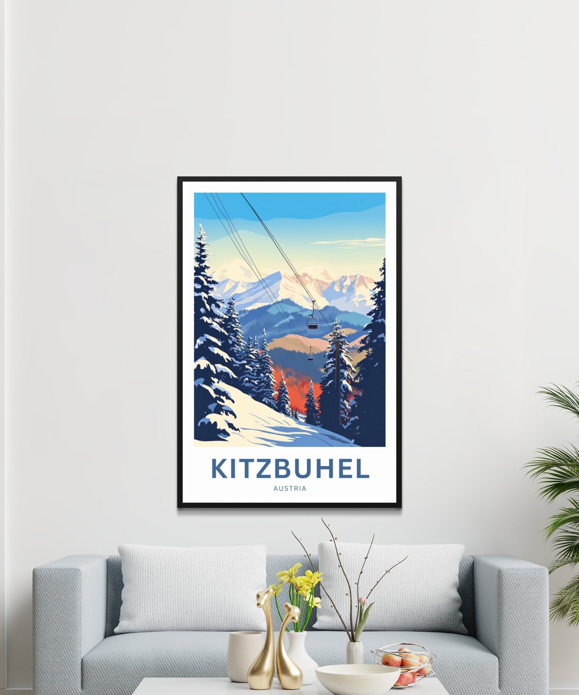 Kitzbuhel Ski Gondolas Snowy Slopes Sunset Peaks Austria Travel Poster - Image 3