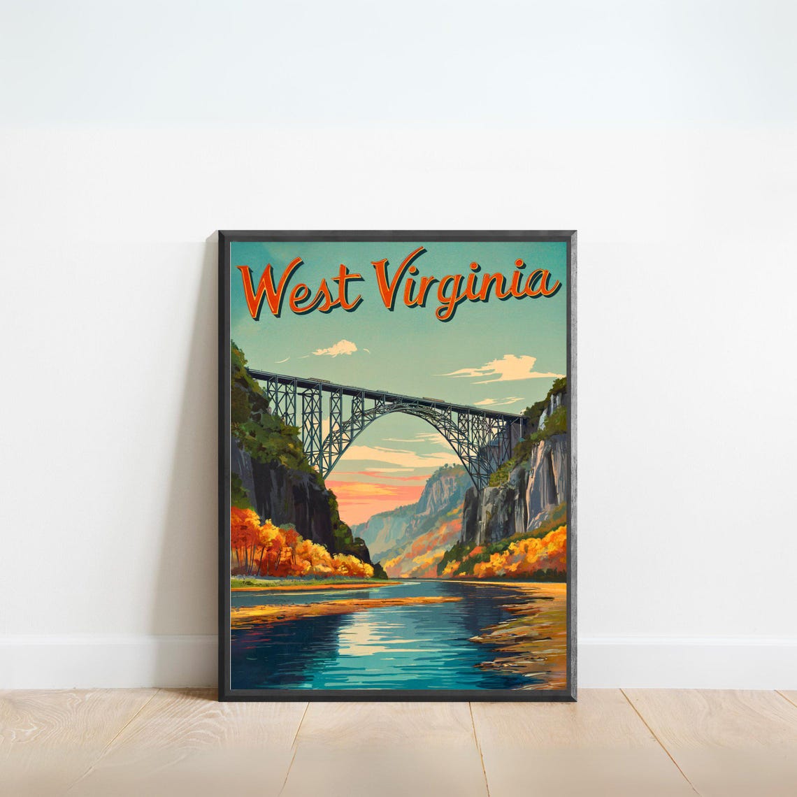 West Virginia New River Gorge Bridge At Sunset Over The River Poster
