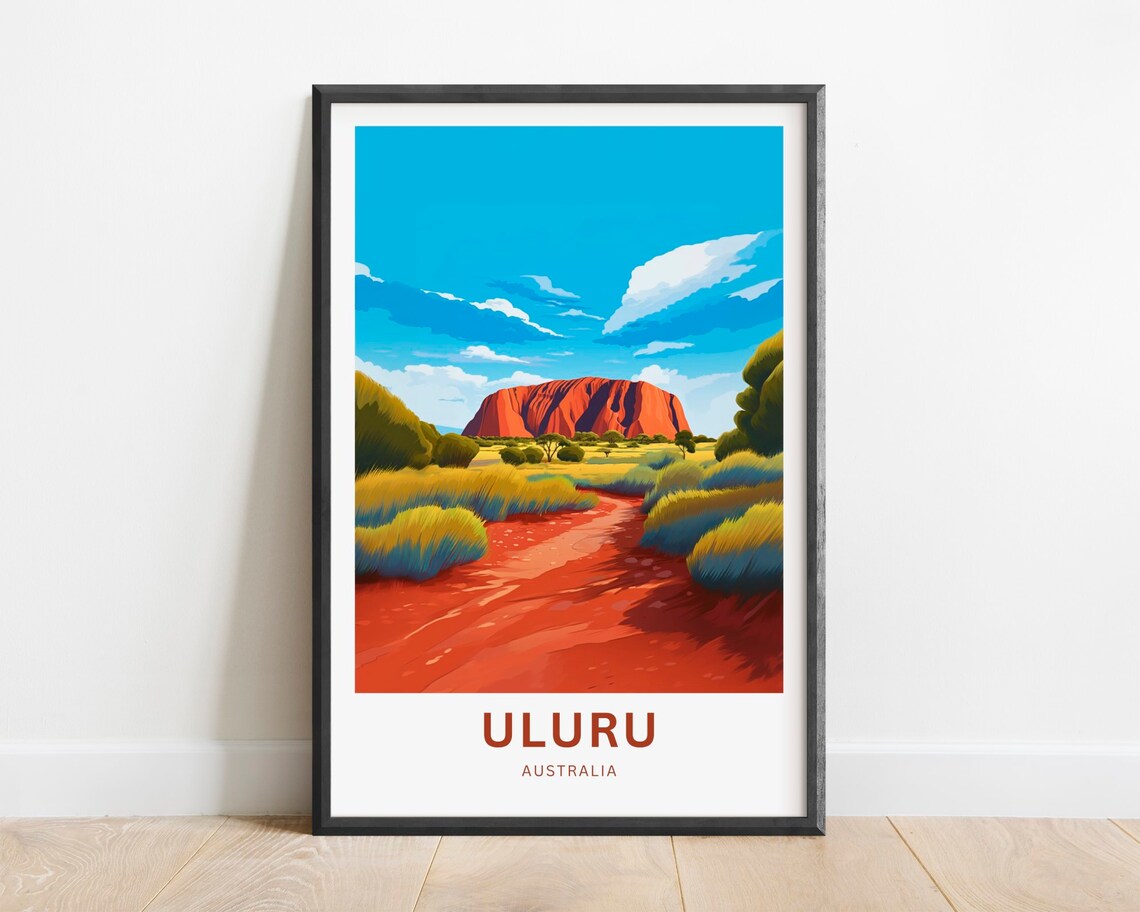 Uluru Australia Travel Poster Red Rock Monolith Outback Road Art