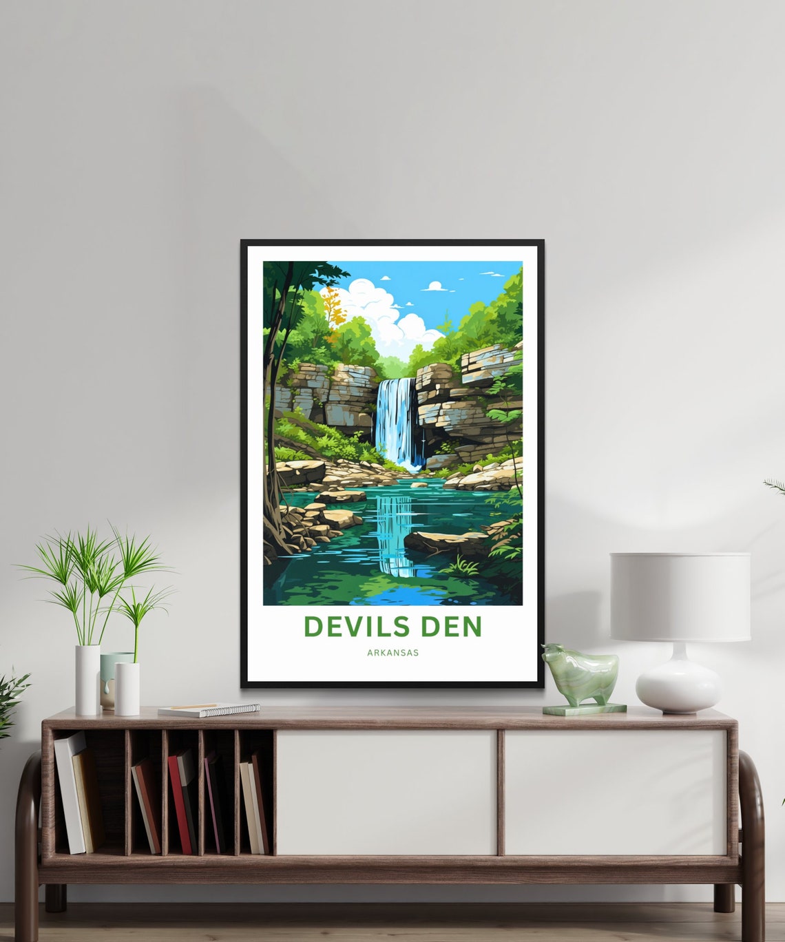 Devils Den Arkansas Waterfall Reflection Serene Travel Art Poster - Image 2
