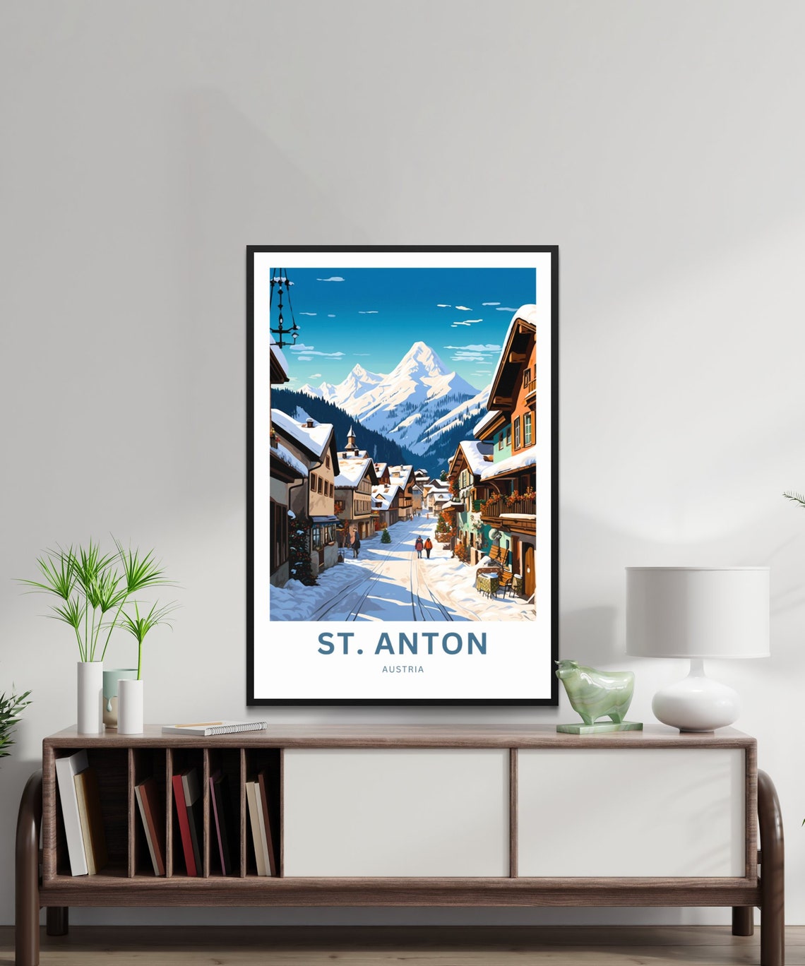 St. Anton Austria Alpine Ski Village Snow Vintage Travel Poster - Image 2