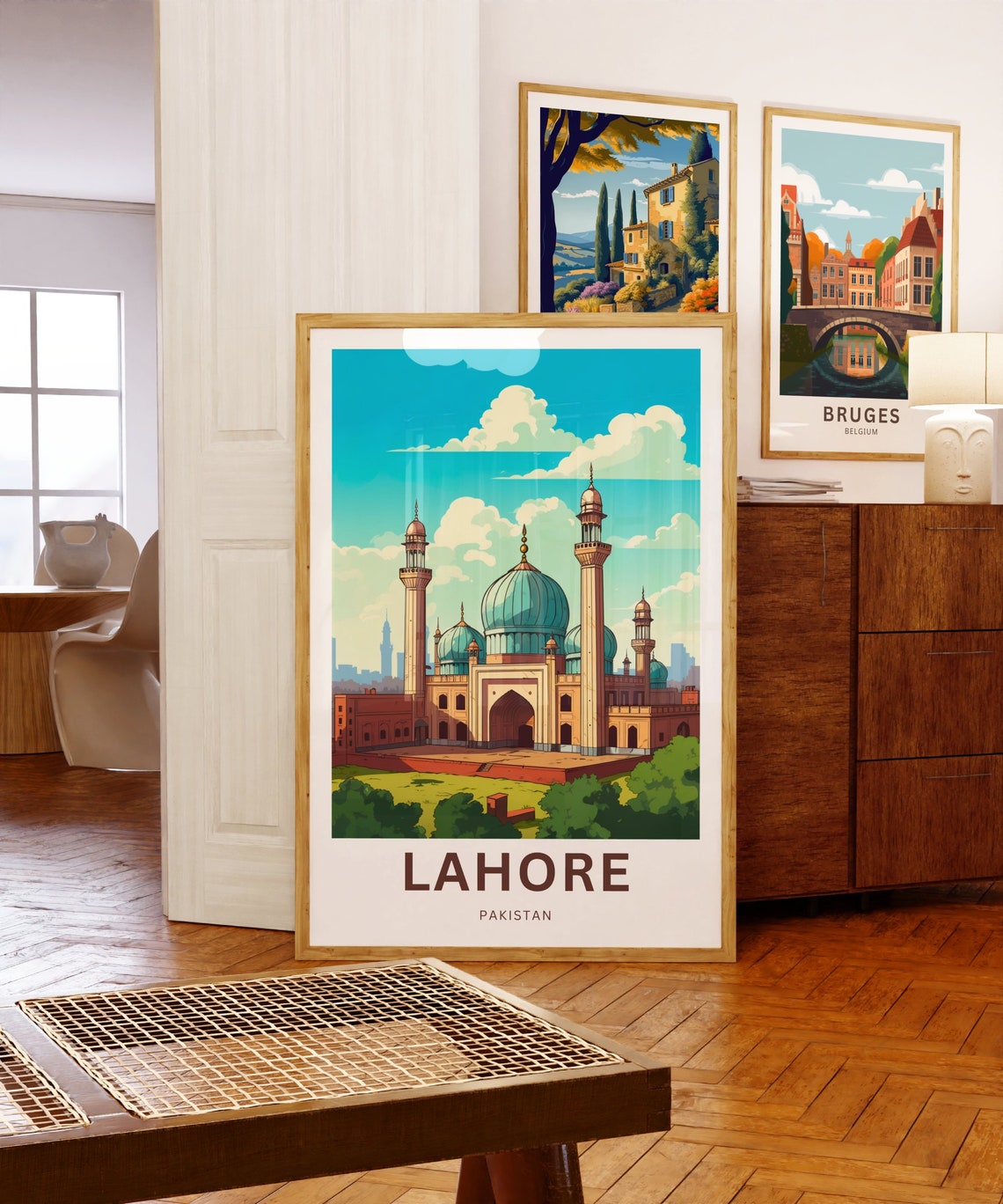 Lahore Pakistan Travel Poster Badshahi Mosque Domes Minarets Art - Image 5