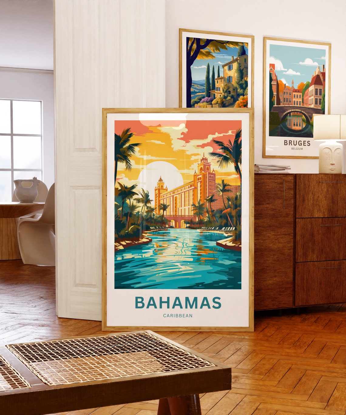 Bahamas Sunset Resort Lagoon Palm Trees Caribbean Travel Poster - Image 5