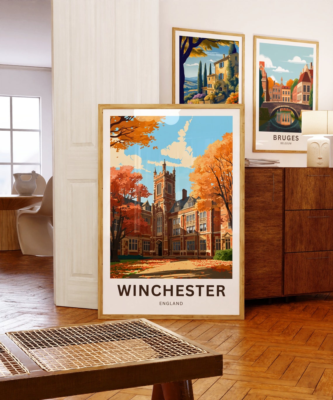 Winchester England Historic Red Brick Tower Autumn Trees Poster - Image 5