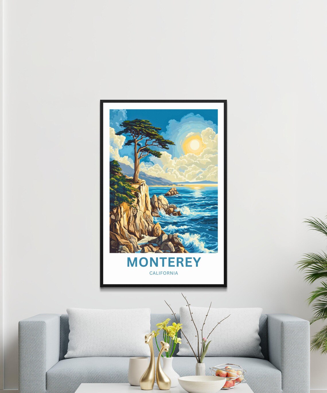 Monterey California Lone Cypress Cliff Sunset Vintage Travel Poster - Image 3