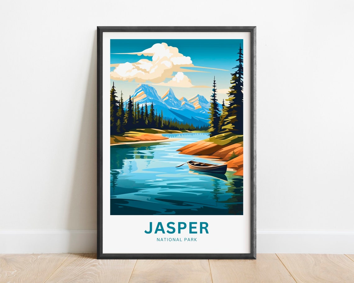 Jasper National Park Canoe Lake Pines Mountain Scenery Poster