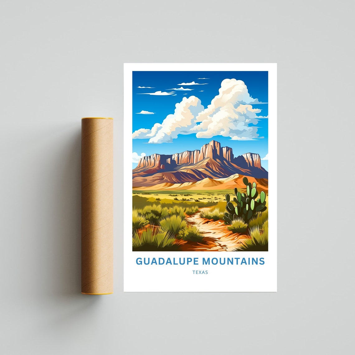 Guadalupe Mountains Texas Cactus Desert Trail Cliffs View Poster - Image 4