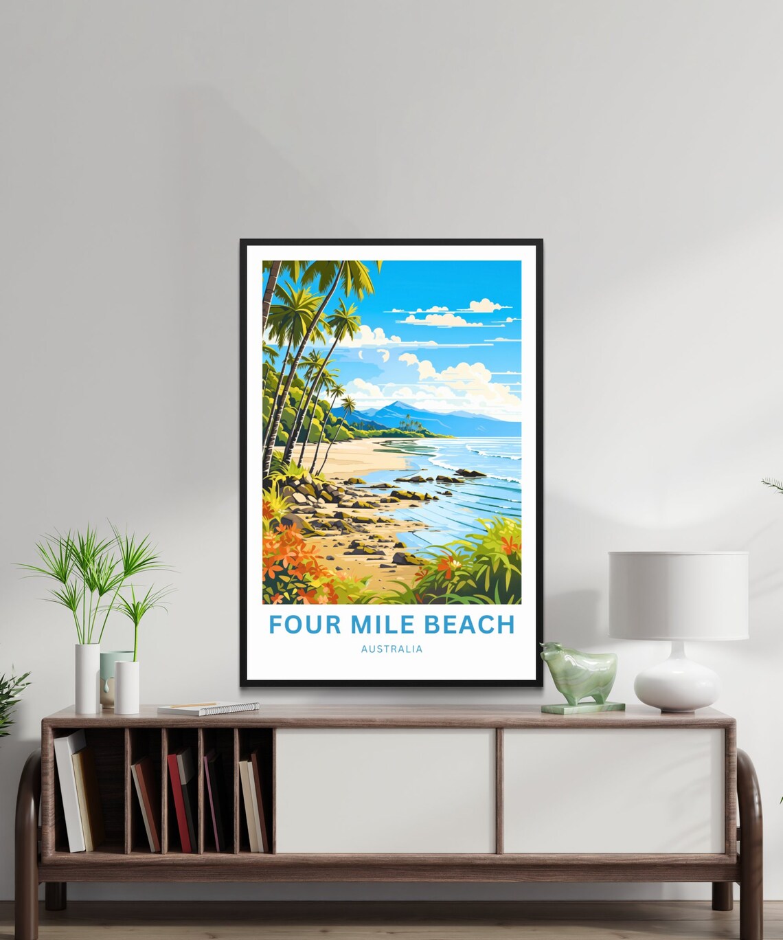 Four Mile Beach Australia Palm Fringed Shoreline Vintage Travel Poster - Image 2