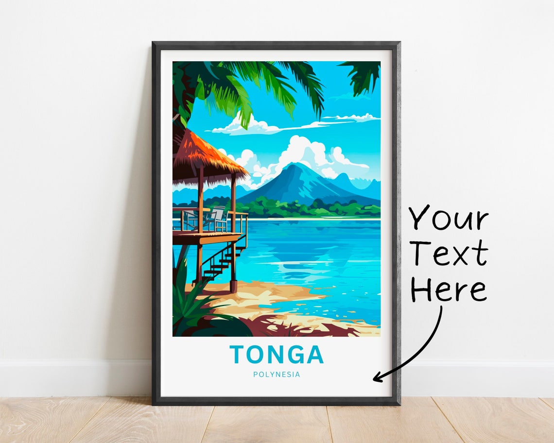 Tonga Polynesia Overwater Bungalow Volcano Lagoon Travel Poster - Image 2