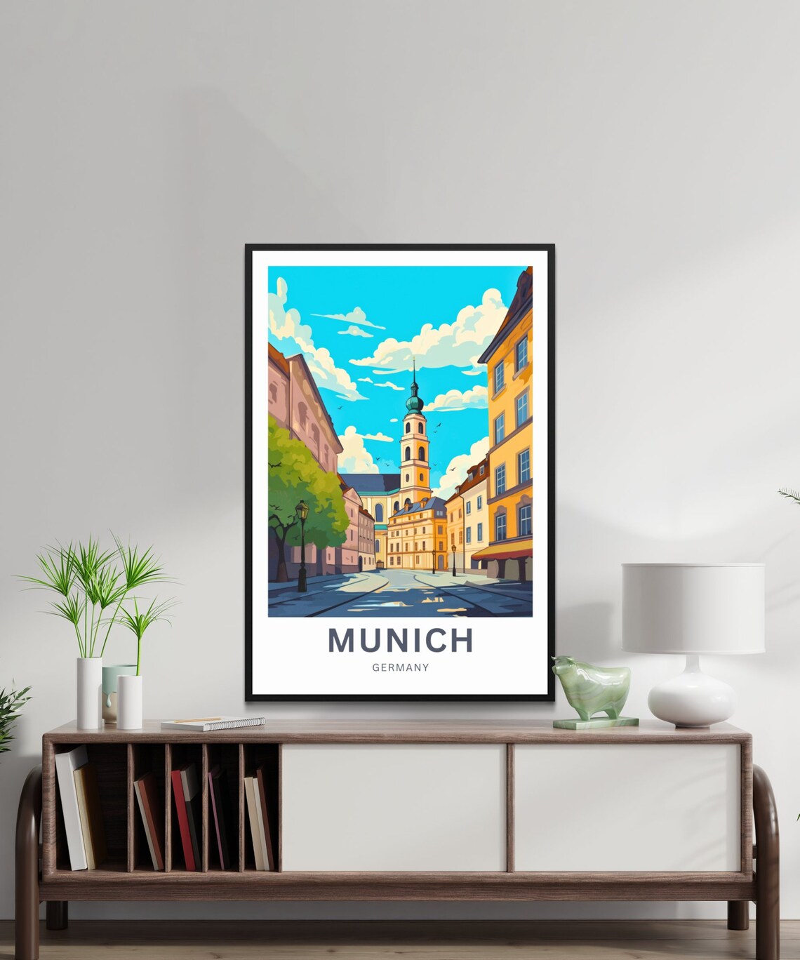Personalized Munich Germany Historic Street Church Art Poster - Image 3