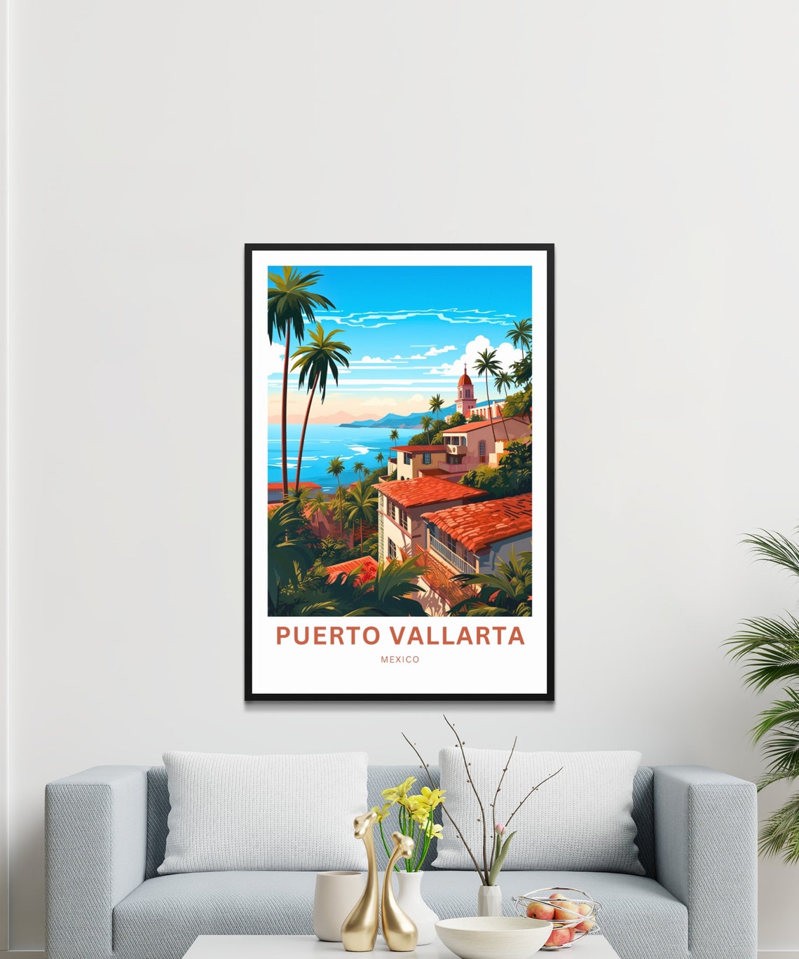 Puerto Vallarta Travel Print Puerto Vallarta Poster Mexico Wall Art Framed Present Gift Mexico Decor Present Customize Your Text - Image 3