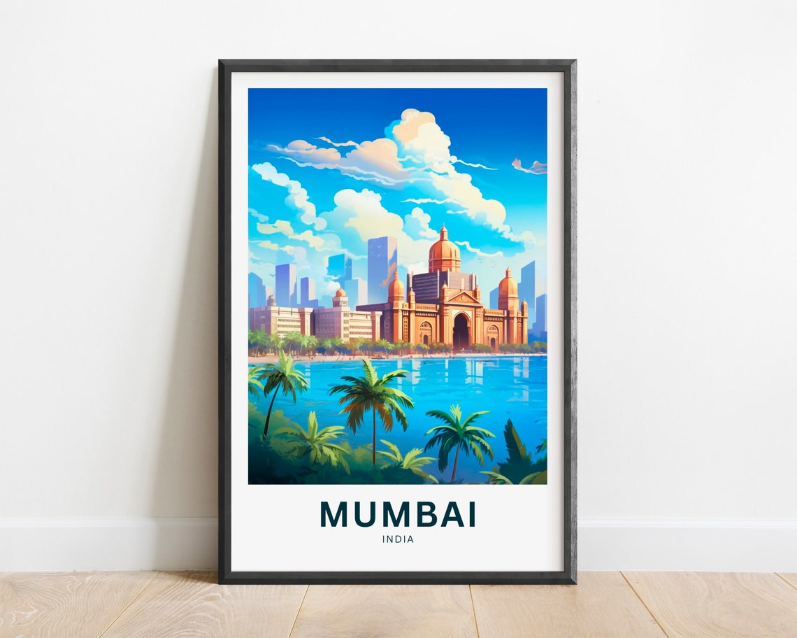Mumbai India Travel Taj Palace Waterfront Palm Trees Wall Poster