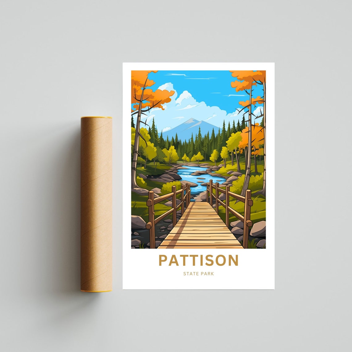Personalized Pattison State Park Wooden Bridge Forest Stream Poster - Image 4
