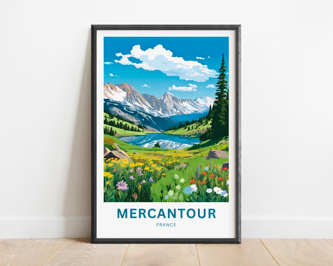 Mercantour France Alpine Lake Snowy Peaks Wildflower Travel Poster