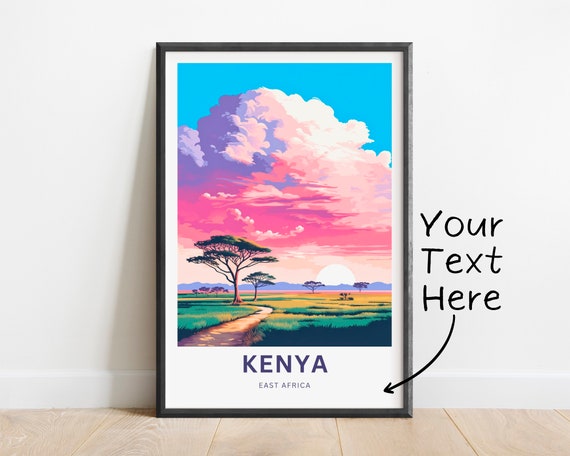 Personalized Kenya Travel Print Kenya Poster East Africa Wall Art Framed Present Gift Africa Decor Present Customize Your Text
