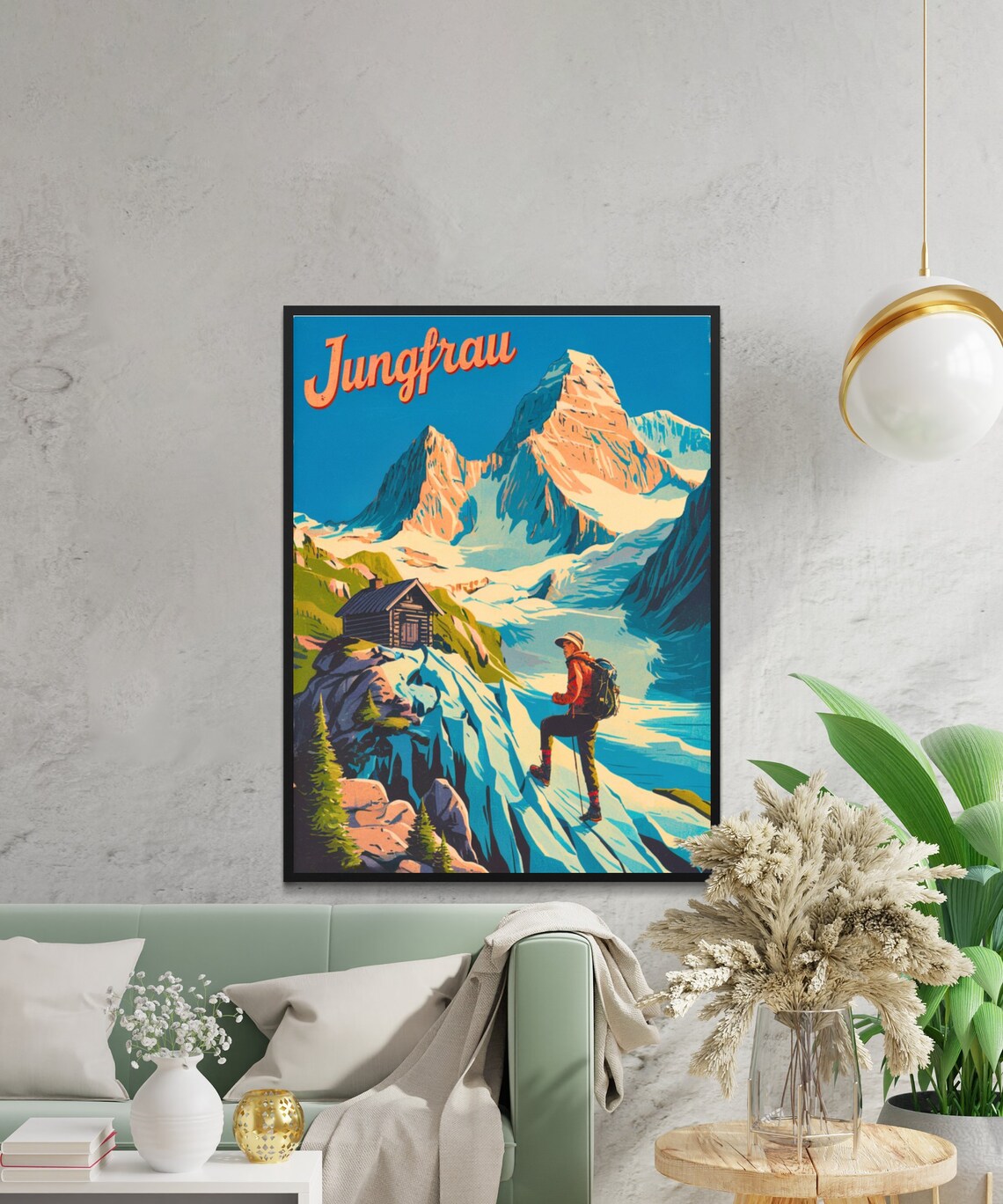 Jungfrau Switzerland Vintage Roped Climbers Alps Travel Poster - Image 2