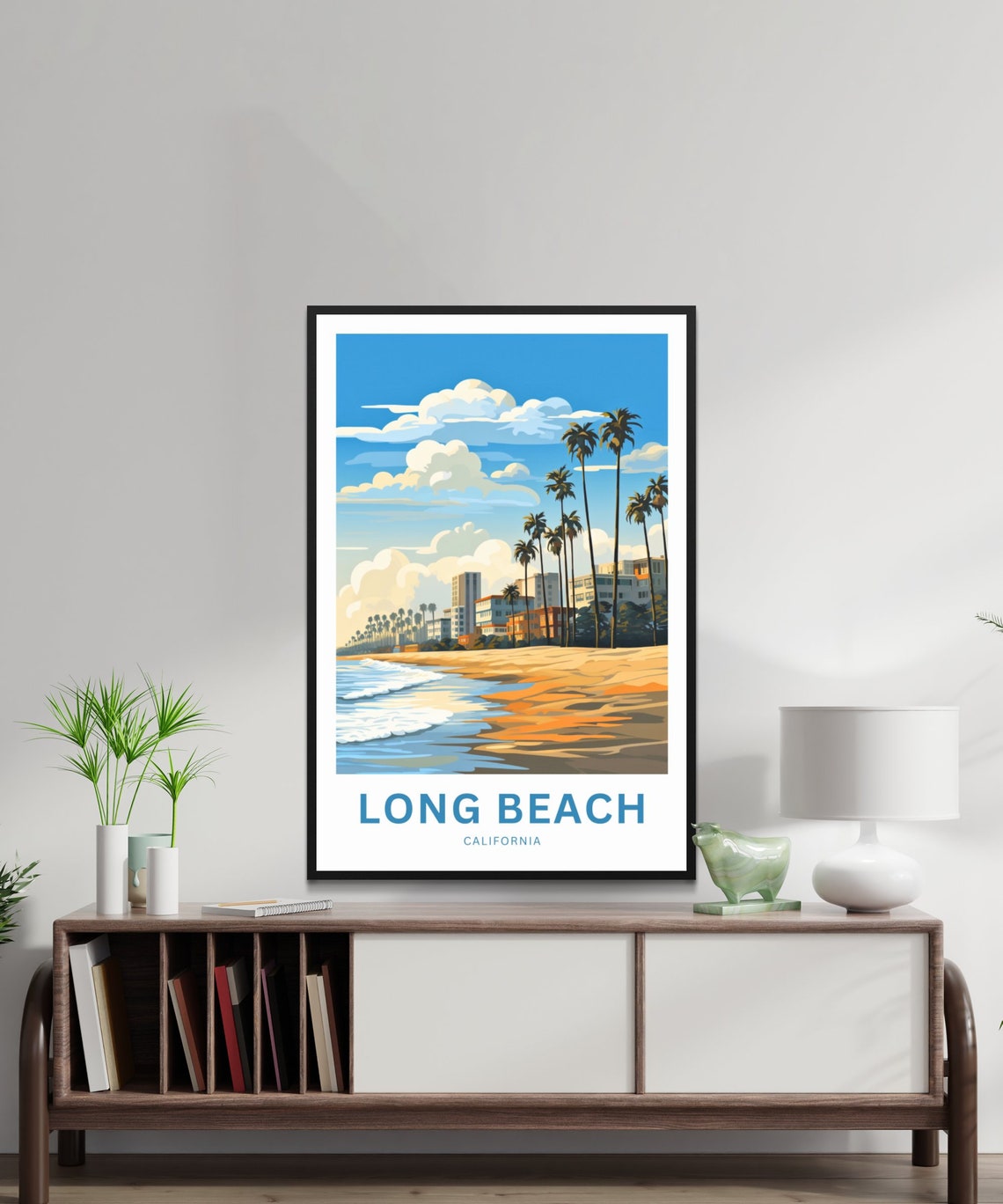 Personalized Long Beach California Sandy Shore Wave Gift Poster - Image 2