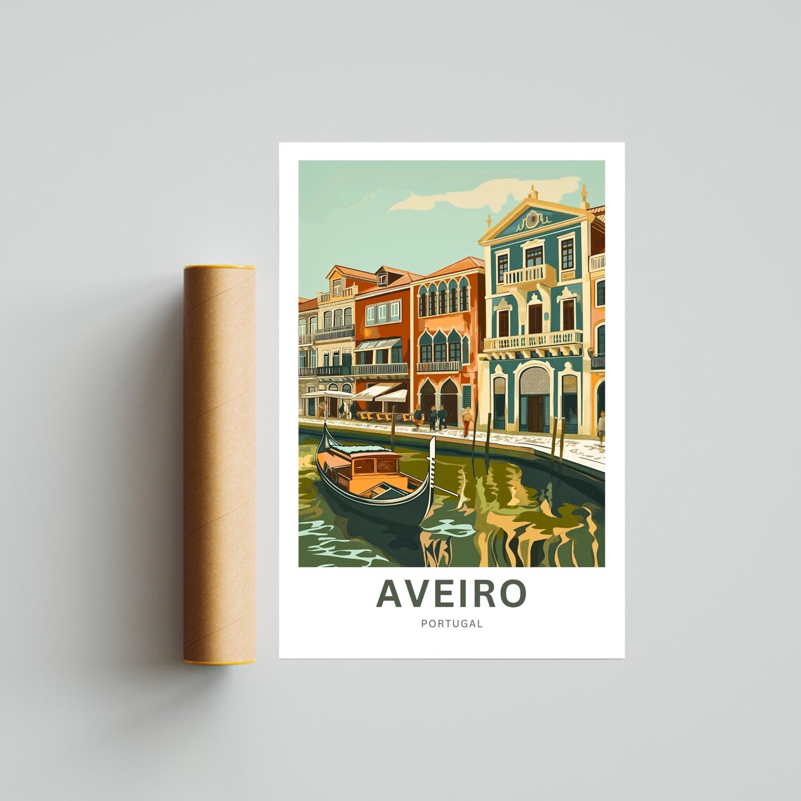Aveiro Portugal Teal Facade Canal Gondola Retro Travel Poster - Image 4