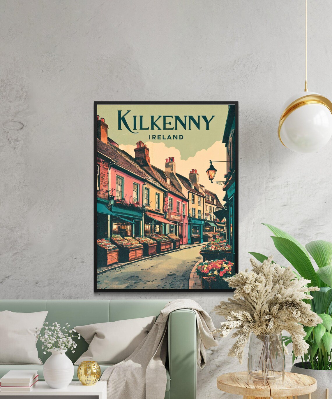 Kilkenny Ireland Charming Market Street Flower Stalls Travel Poster - Image 2