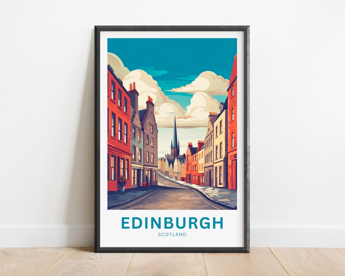 Edinburgh Scotland Curved Old Street Stone Tenements Scene Poster