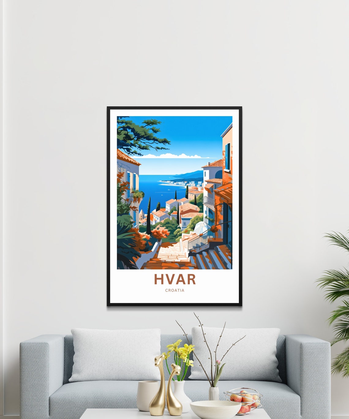 Hvar Croatia Old Town Staircase Customizable Text Travel Poster - Image 3