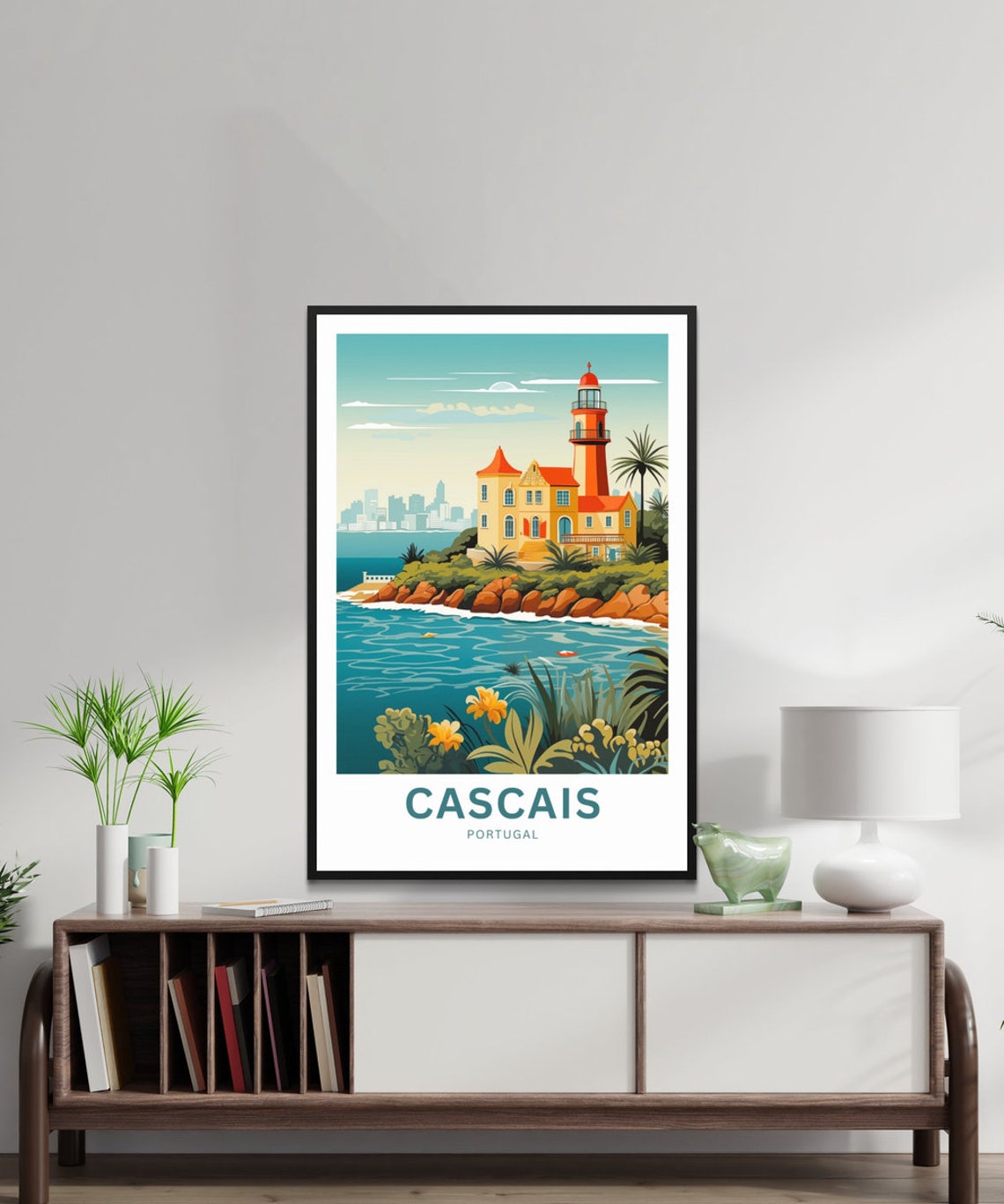 Cascais Portugal Lighthouse Rocky Coast Seaside Travel Poster - Image 2