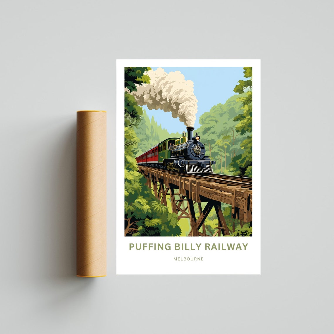 Puffing Billy Railway Melbourne Vintage Steam Train Travel Poster - Image 3